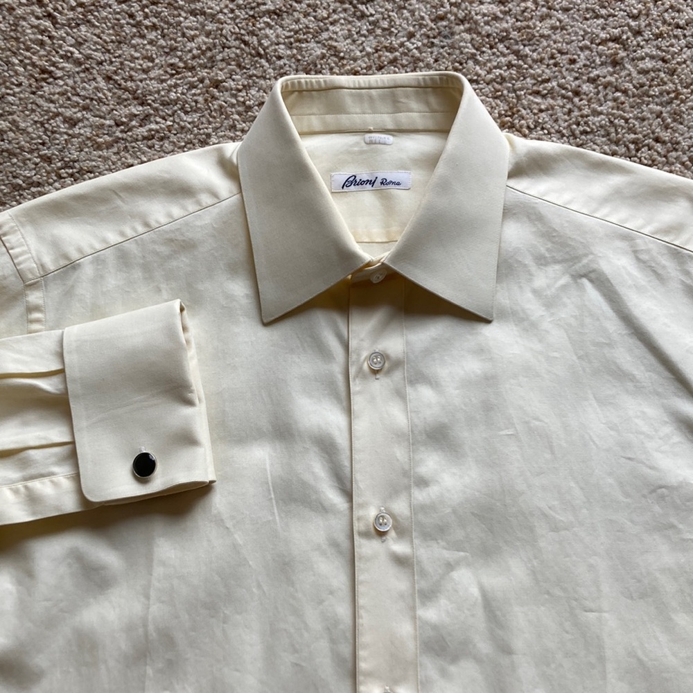 *Luxury* Brioni Men’s Solid Yellow 100% Cotton French Cuff Dress Shirt 15.5